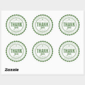 Rond Sticker en Merci blanc vert élégant (Feuille)