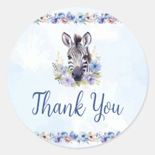 Rond Sticker en Merci bleu floral Zebra