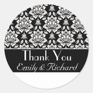 Rond Sticker en Merci Damas noir et blanc