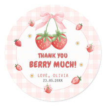 Sticker en Merci d'anniversaire En vichy fraise ro