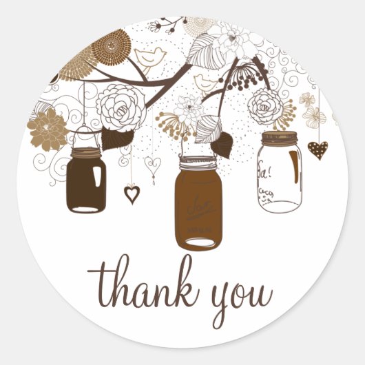 Rond Sticker en Merci d'automne Brown Mason Jars & Fleu (Devant)