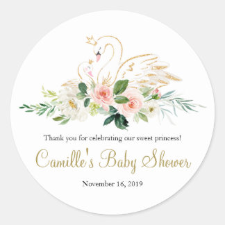 Rond Sticker en Merci de Baby shower de cygne