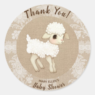 Rond Sticker en Merci de Baby shower de petit agneau Bu