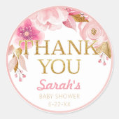 Rond Sticker en Merci de Baby shower rose (Devant)