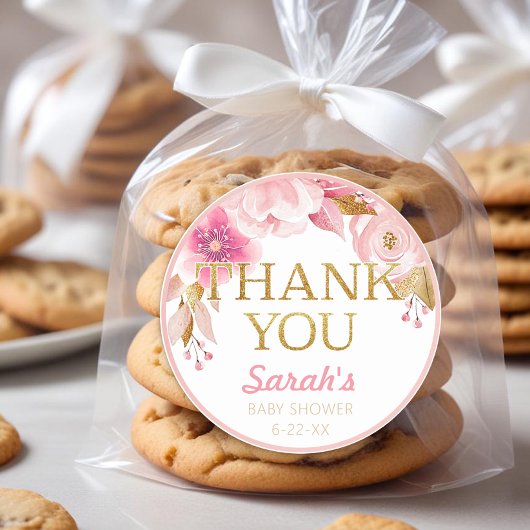 Rond Sticker en Merci de Baby shower rose