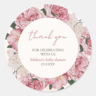 Rond Sticker en Merci de Baby shower rose