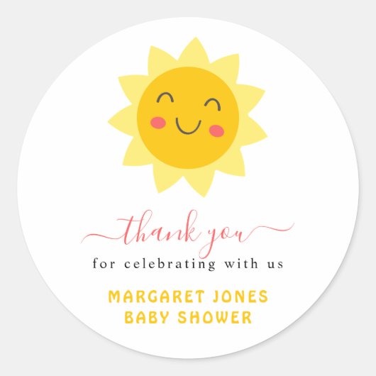 Rond Sticker en Merci de Baby shower solaire mignon (Devant)