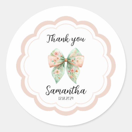 Rond Sticker en Merci de Bow Floral (Devant)