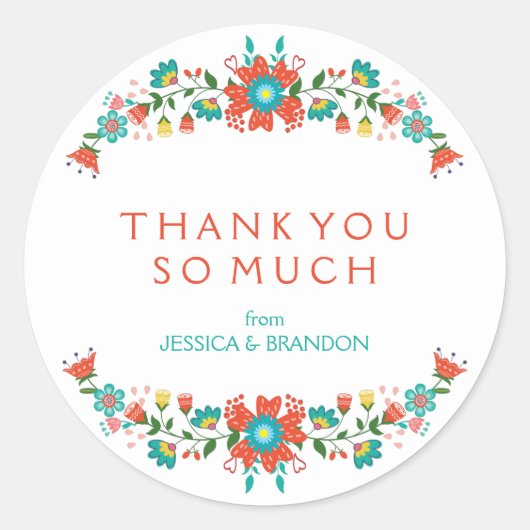 Rond Sticker en Merci de  de couronne de fleurs rétro c (Devant)