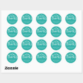 Rond Sticker en Merci de Mariage de script bleu turquoi (Feuille)