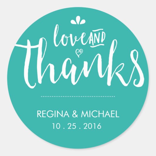 Rond Sticker en Merci de Mariage de script bleu turquoi (Devant)