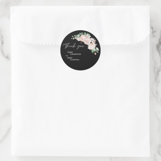 Rond Sticker en Merci de Mariage noir flou (Sac)