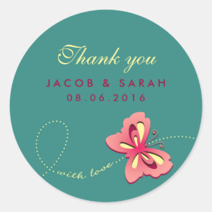 Rond Sticker en Merci de Mariage turquoise pour permule