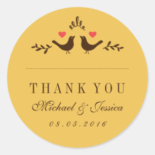 Rond Sticker en Merci de petit Mariage de coeur aux ois