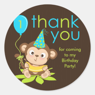Rond Sticker en Merci de singe petit garçon mignon