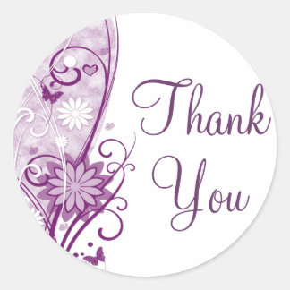 Rond Sticker en Merci floral prune/Sceau