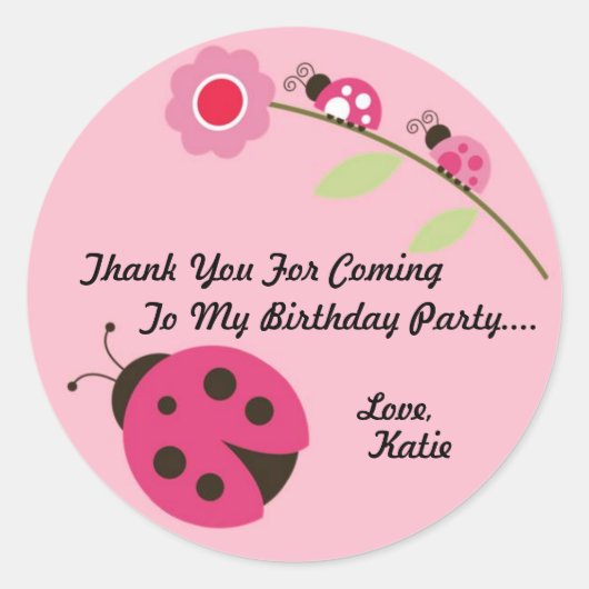 Rond Sticker en Merci Ladybug - rose et vert (Devant)