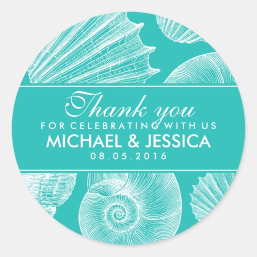 Rond Sticker en Merci Mariage bleu turquoise (Devant)