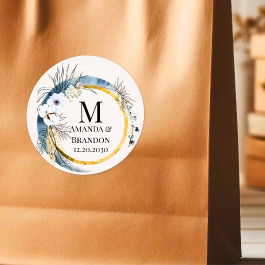 Rond Sticker en Merci Mariage BOHO Foliage