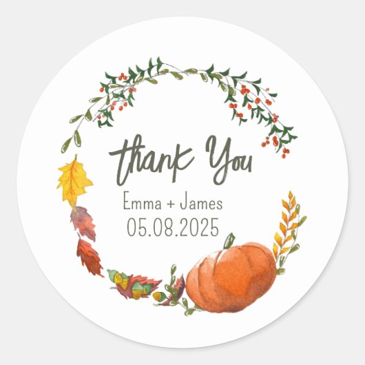 Rond Sticker en Merci mariage de automne ou Thanksgivin (Devant)