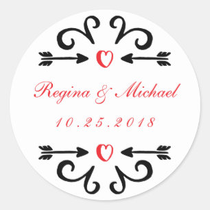 Rond Sticker en Merci Mariage de la flèche du coeur