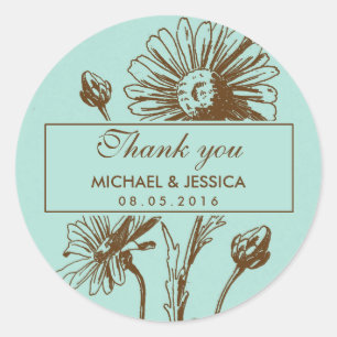 Rond Sticker en Merci Mariage Fleur vintage