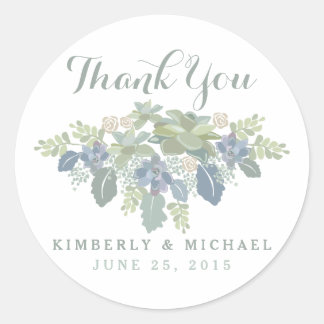 Rond Sticker en Merci Mariage fleuri de Bouquet Succule