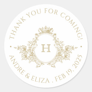 Rond Sticker en Merci Mariage Monogramme vintage or