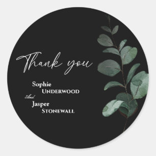 Rond Sticker en Merci Mariage noir vert moderne
