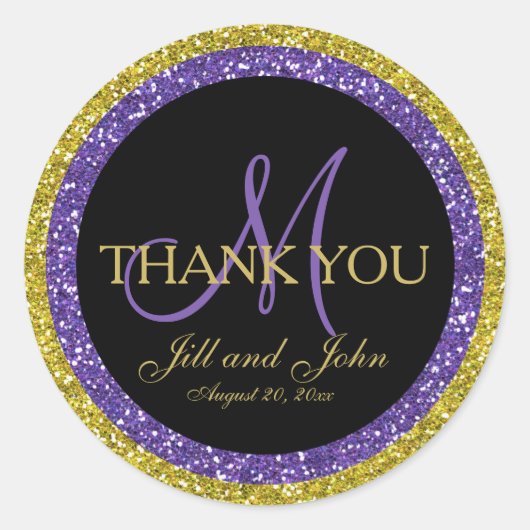 Rond Sticker en Merci Mariage parties scintillant or vi (Devant)