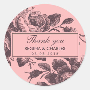 Rond Sticker en Merci Mariage rose vintage