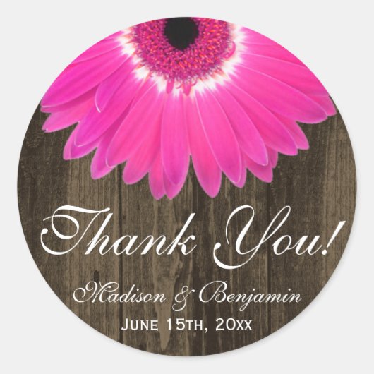 Rond Sticker en Merci Mariage rustique rose chaud (Devant)