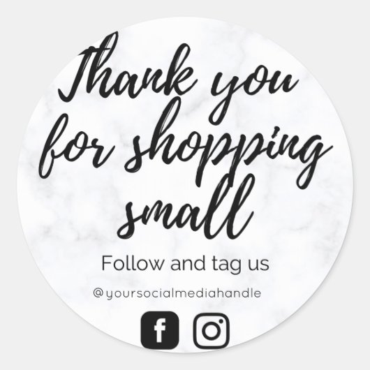 Rond Sticker en Merci noir et Marbre blanc (Devant)