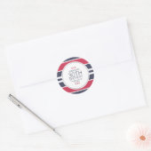 Rond Sticker en Merci rouge, blanc et bleu Preppy (Enveloppe)