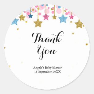 Rond Sticker en Merci scintillant rose or
