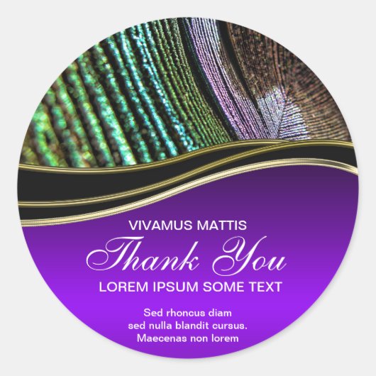 Rond Sticker en Merci violet Abstrait Peacock Feather (Devant)