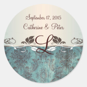 Rond Sticker en monogramme bleu-vert-brun