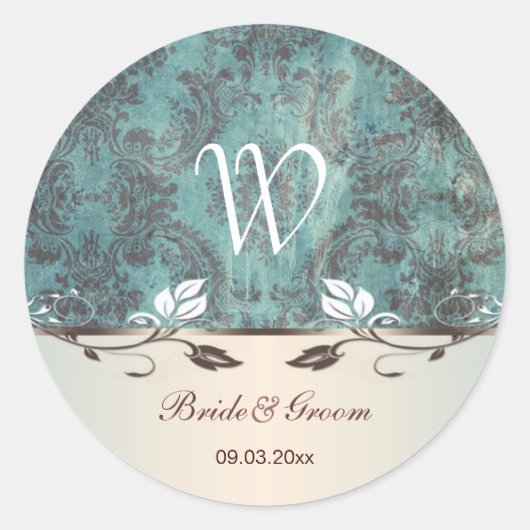 Rond Sticker en monogramme Mariage bleu-brun (Devant)