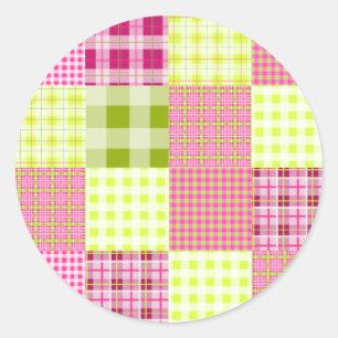 Rond Sticker en Patchwork Plaid Inspiré Madras