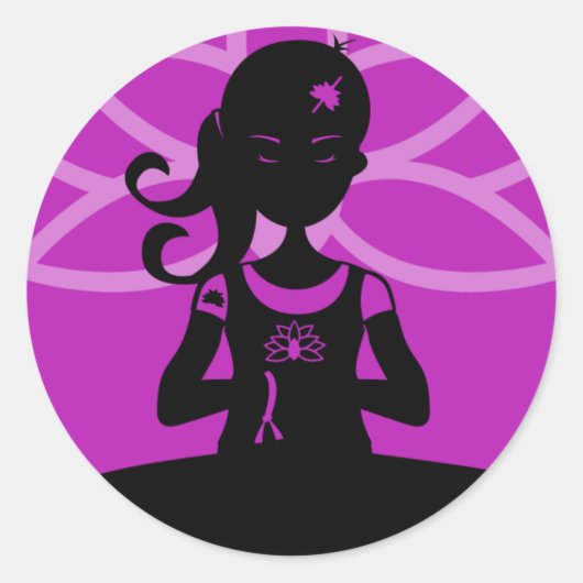 Rond Sticker en silhouette de Yoga violet (Devant)