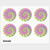 Rond Sticker en spirale rose et verte (Feuille)