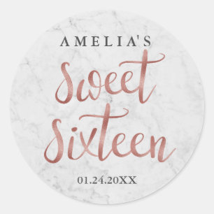 Rond Sticker en Sweet sixteen or Rose Marbre blanc Faux