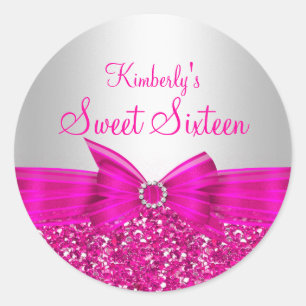 Rond Sticker en Sweet sixteen Parties scintillant rose 