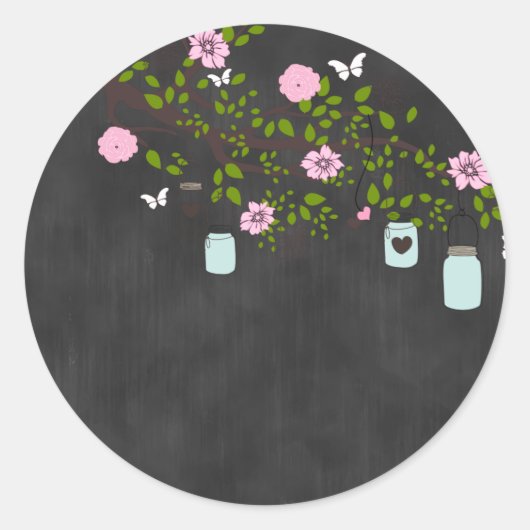 Rond Sticker en tableau avec fleurs roses et jarre Maso (Devant)