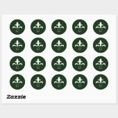 Rond Sticker en vert de la forêt Monogramme Fleur de Li (Feuille)