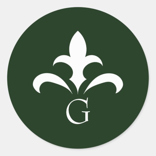 Rond Sticker en vert de la forêt Monogramme Fleur de Li (Devant)