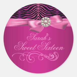 Rond Sticker en zèbre rose pour impression et bow Sweet