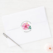 Rond Sticker Envelope, Mariage Plage Rose Floral (Enveloppe)
