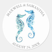 Rond Sticker Envelope Seal, Mariage Blue Seahorse Beach (Devant)