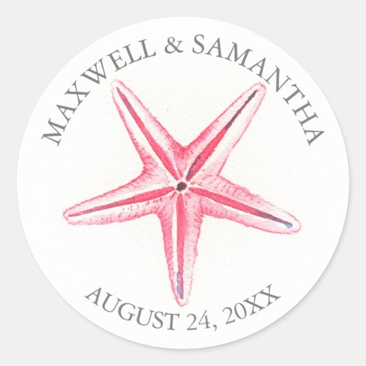 Rond Sticker Envelope Seal, Mariage de plage de Starfis (Devant)